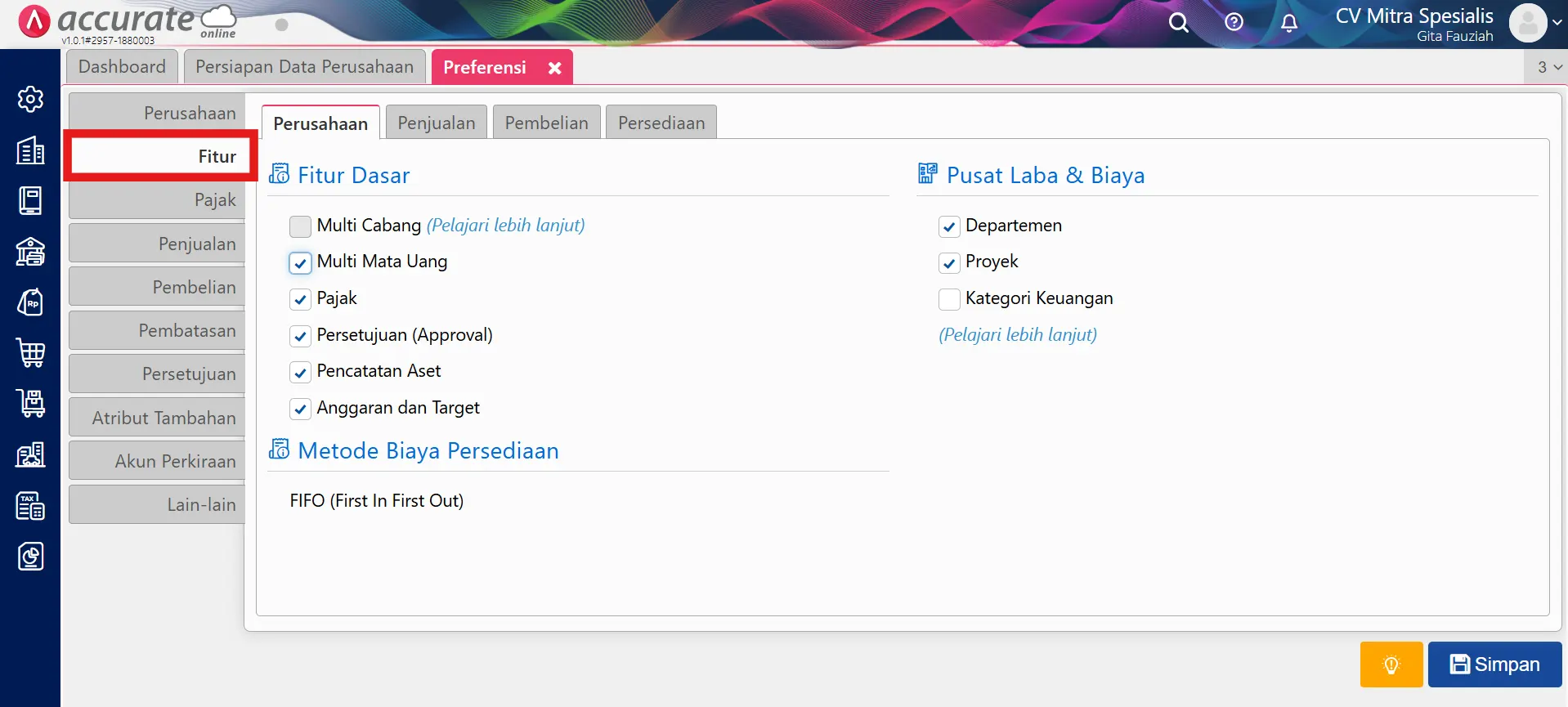 cara mengatur fitur dasar Accurate Online